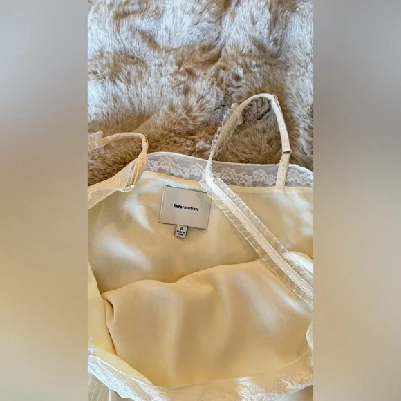 Reformation Cream Lace-Trim Slip Mini Dress - Picture 11 of 15